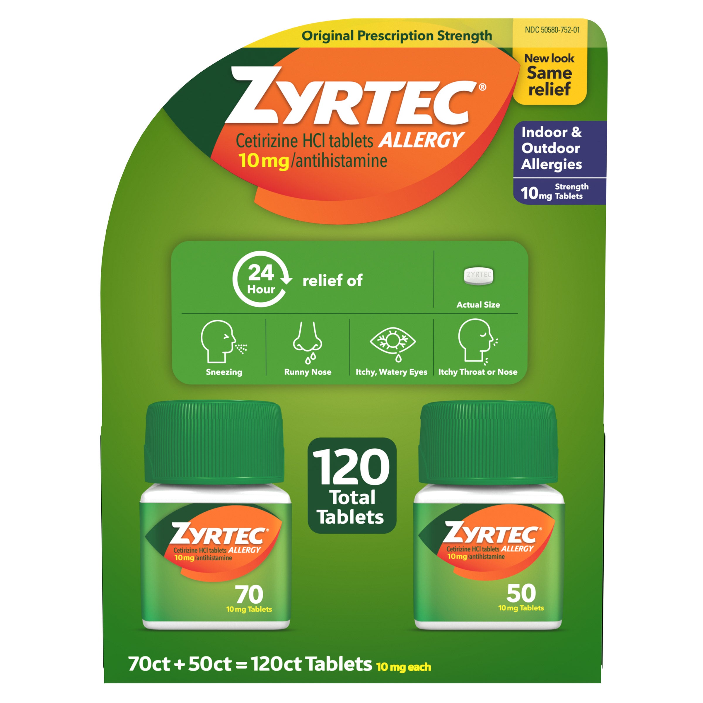 24 Hour Allergy Relief Antihistamine Cetirizine Hcl 10 Mg, 120 Tablets