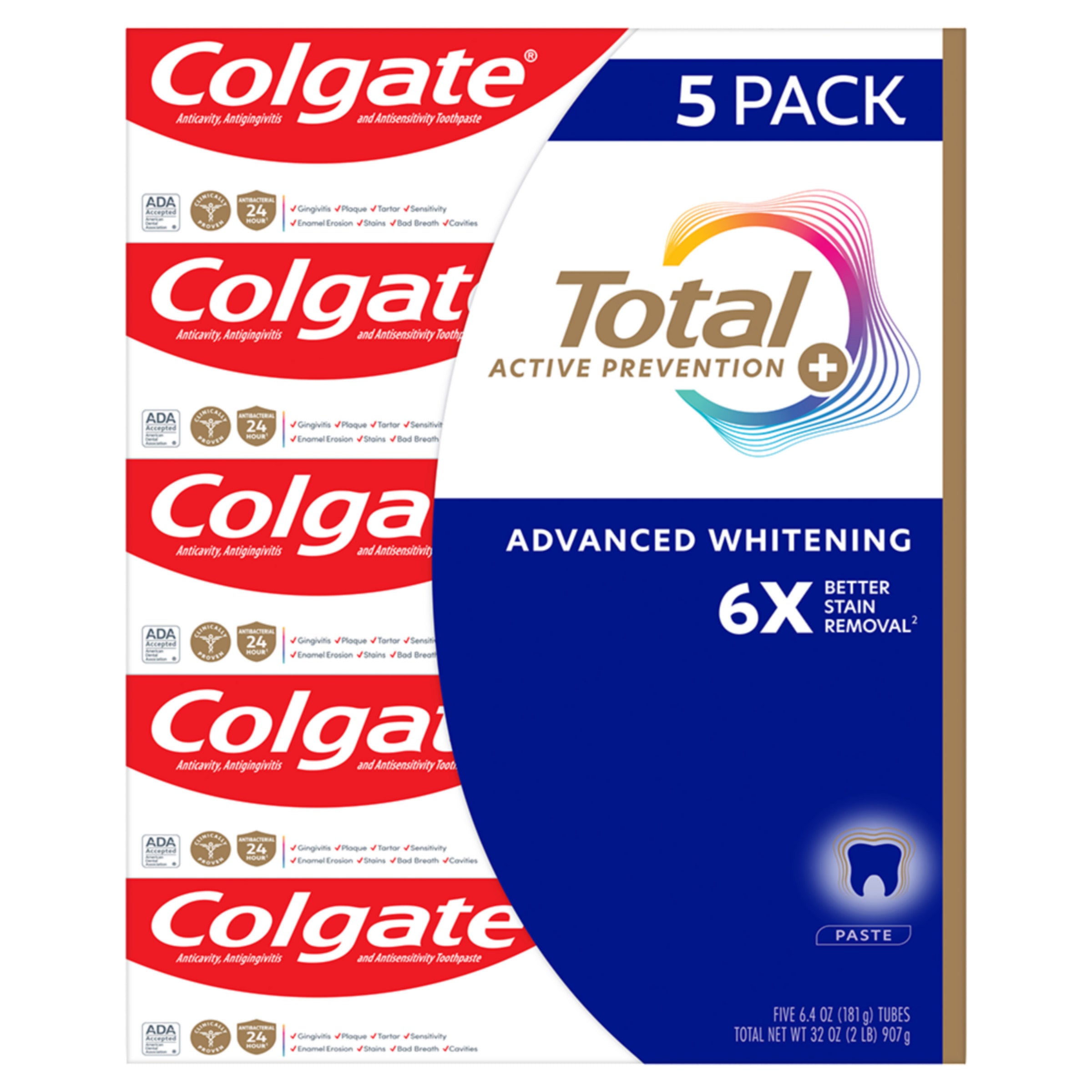 Total Active Prevention Toothpaste, 6.4 Oz, 5-Pack