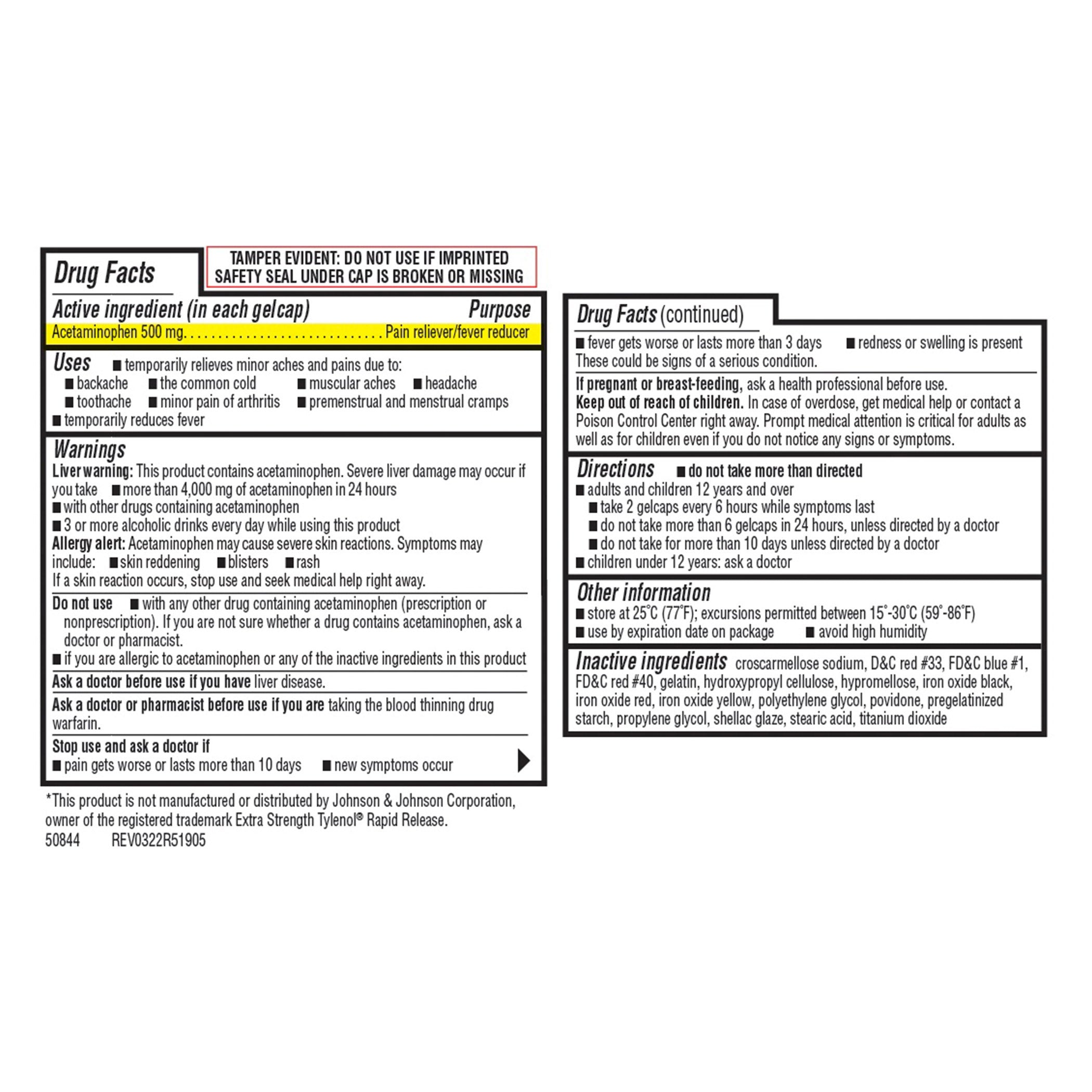 Rapid Release Acetaminophen 500 Mg., 400 Gelcaps