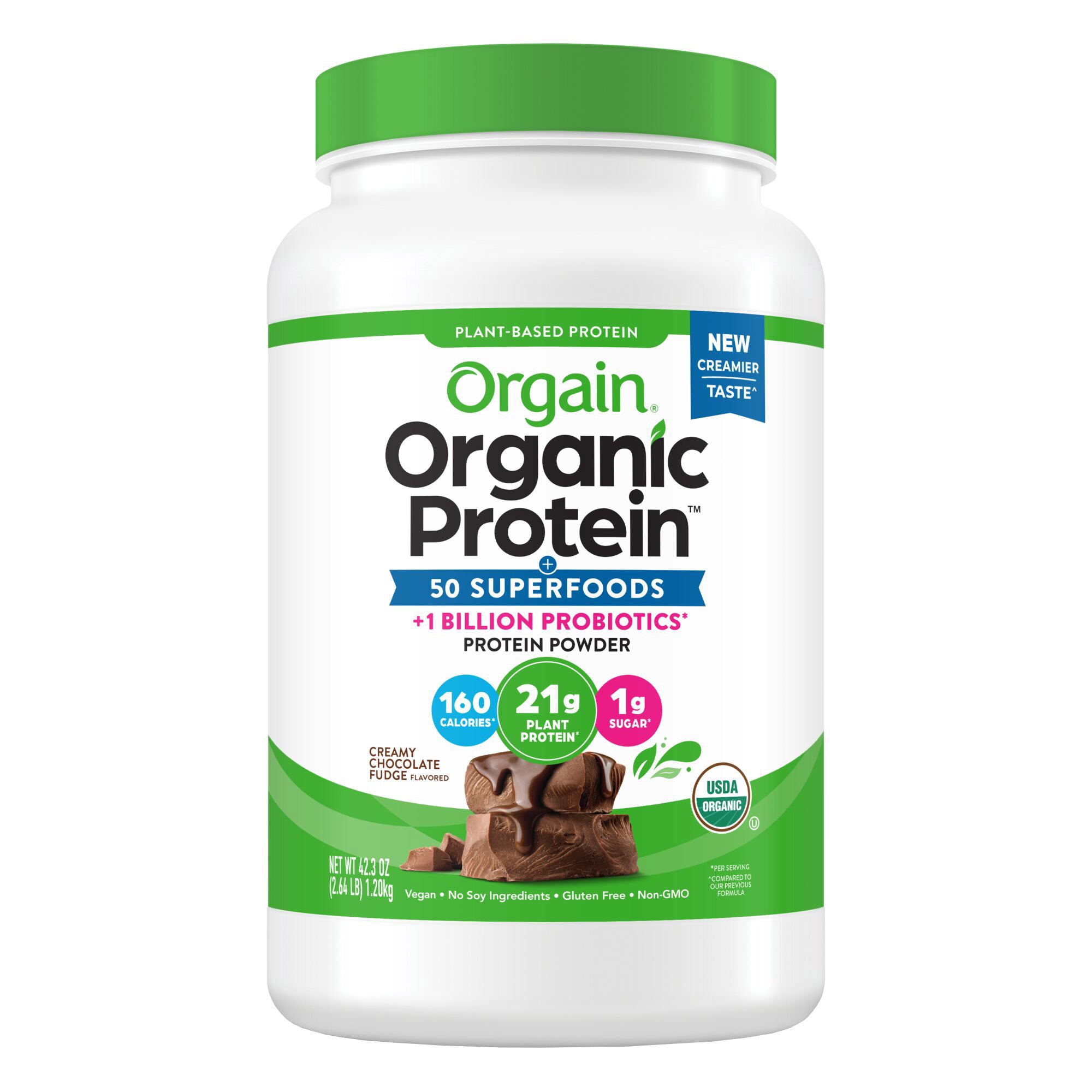 Organic Protein and Superfoods Plant Based Protein Powder, Creamy Chocolate Fudge, 2.64 Lbs