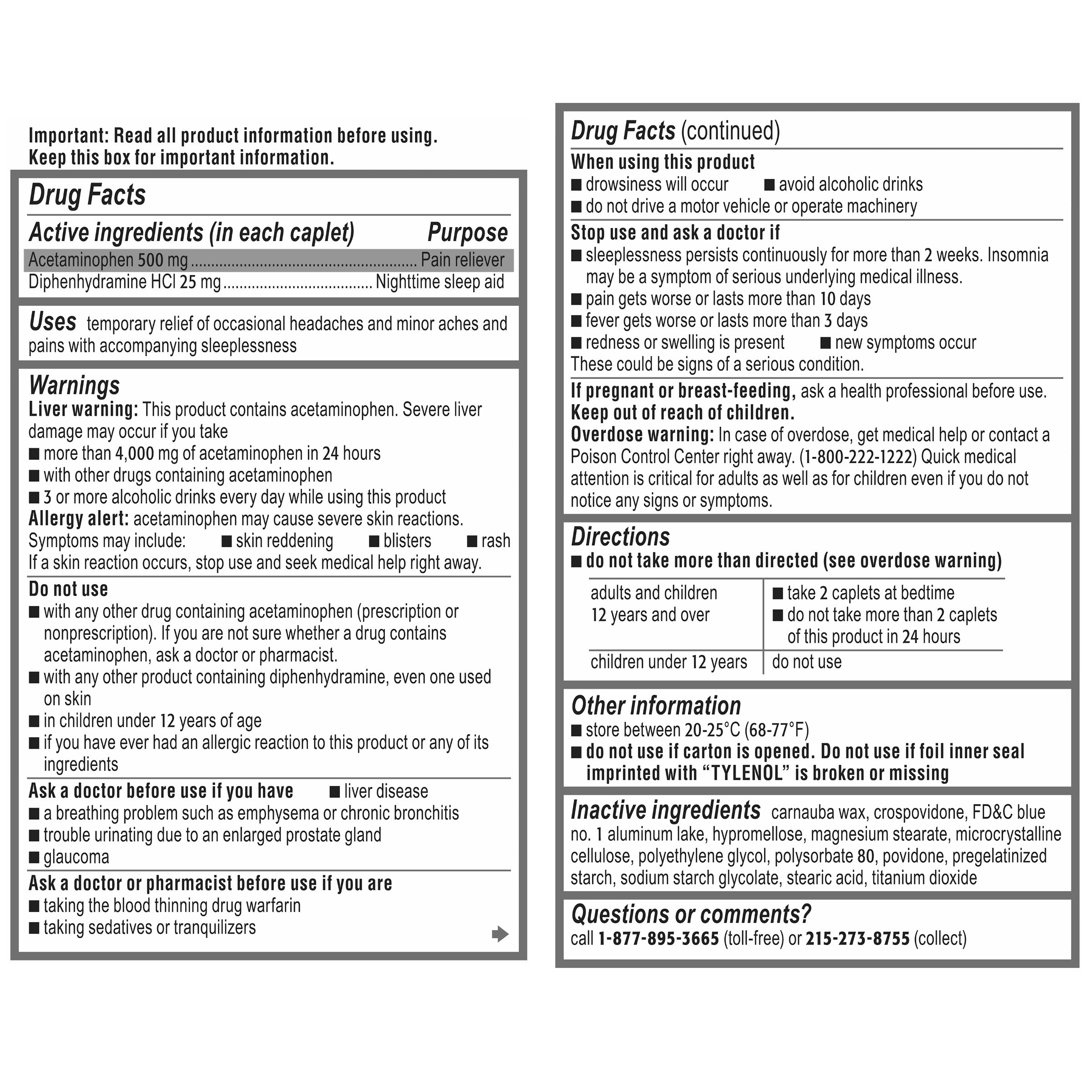 PM Extra Strength Acetaminophen 500 Mg Pain Reliever & Sleep Aid, 225 Caplets