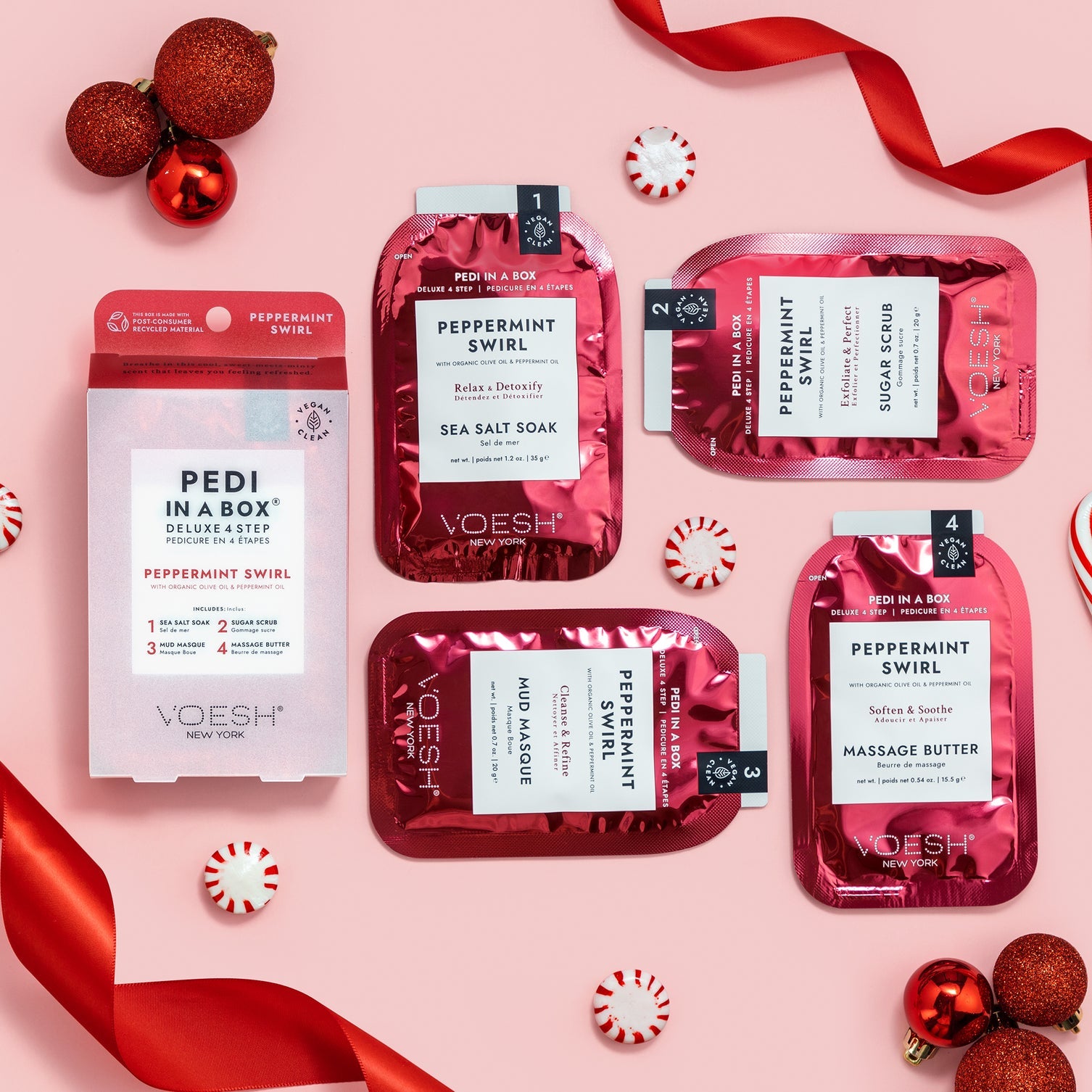 VOESH Deluxe Pedicure 4 Step - Peppermint Swirl (Limited Edition) - Kit