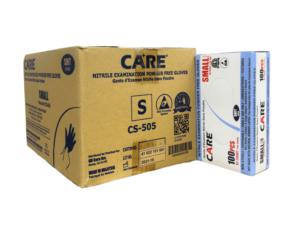 GLOVE CARE Powder Free Nitrile Gloves Size Small - CASE of 10