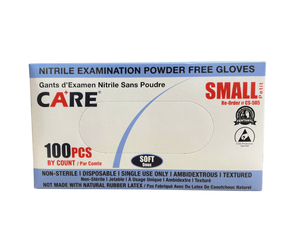 GLOVE CARE Powder Free Nitrile Gloves Size Small - CASE of 10