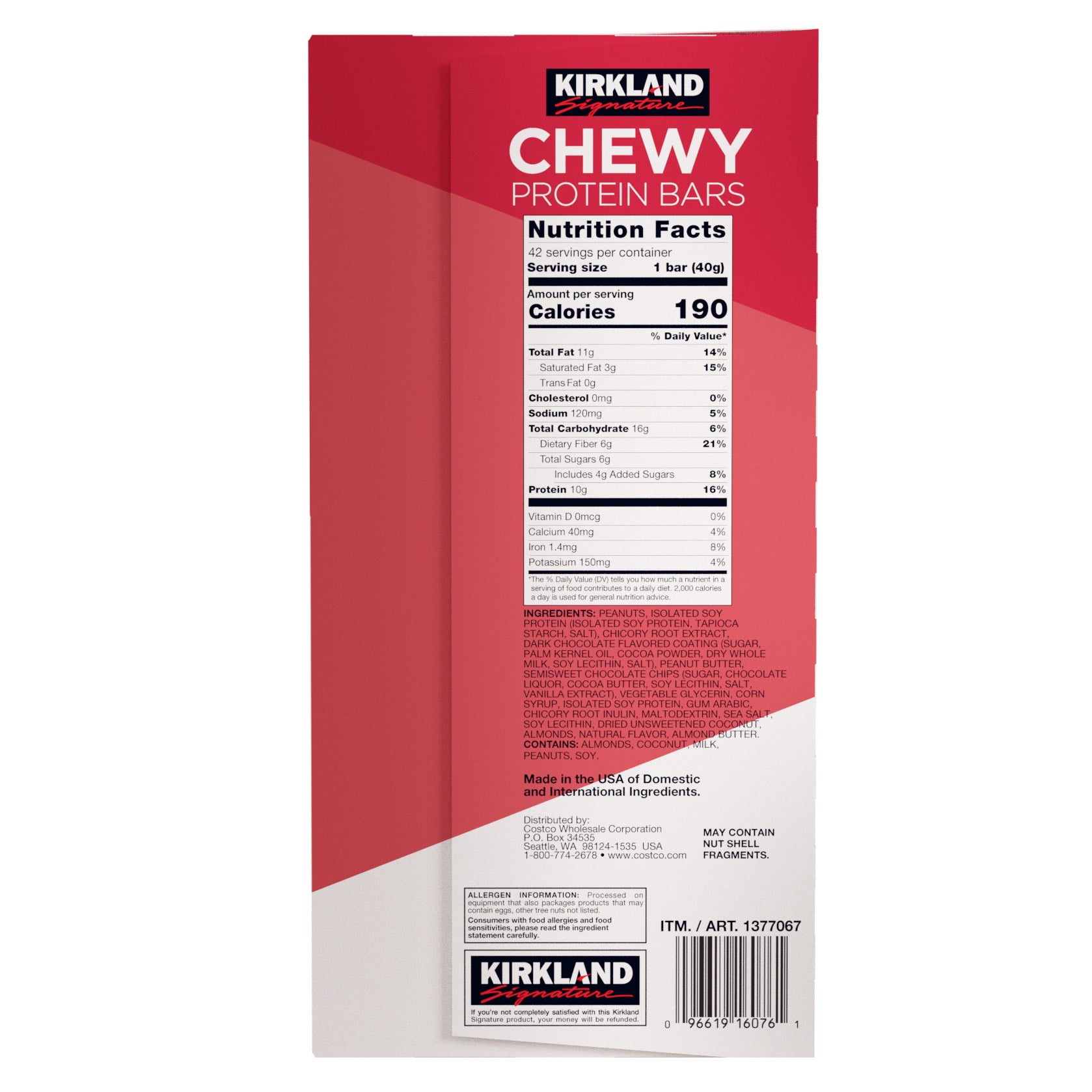 Chewy Protein Bar, Peanut Butter & Semisweet Chocolate Chip, 1.41 Oz, 42-Count