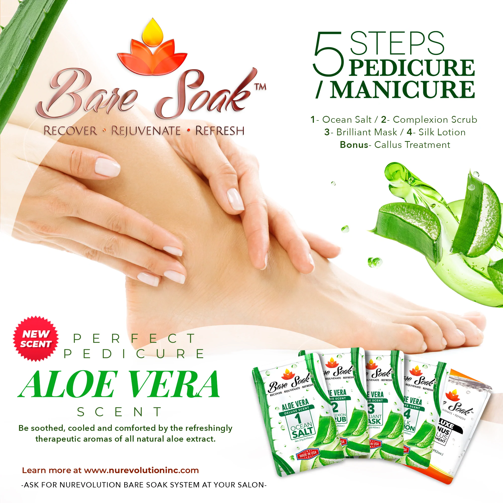 NuRevolution Deluxe 5 Steps Pedicure - Aloe Vera - Case of 50