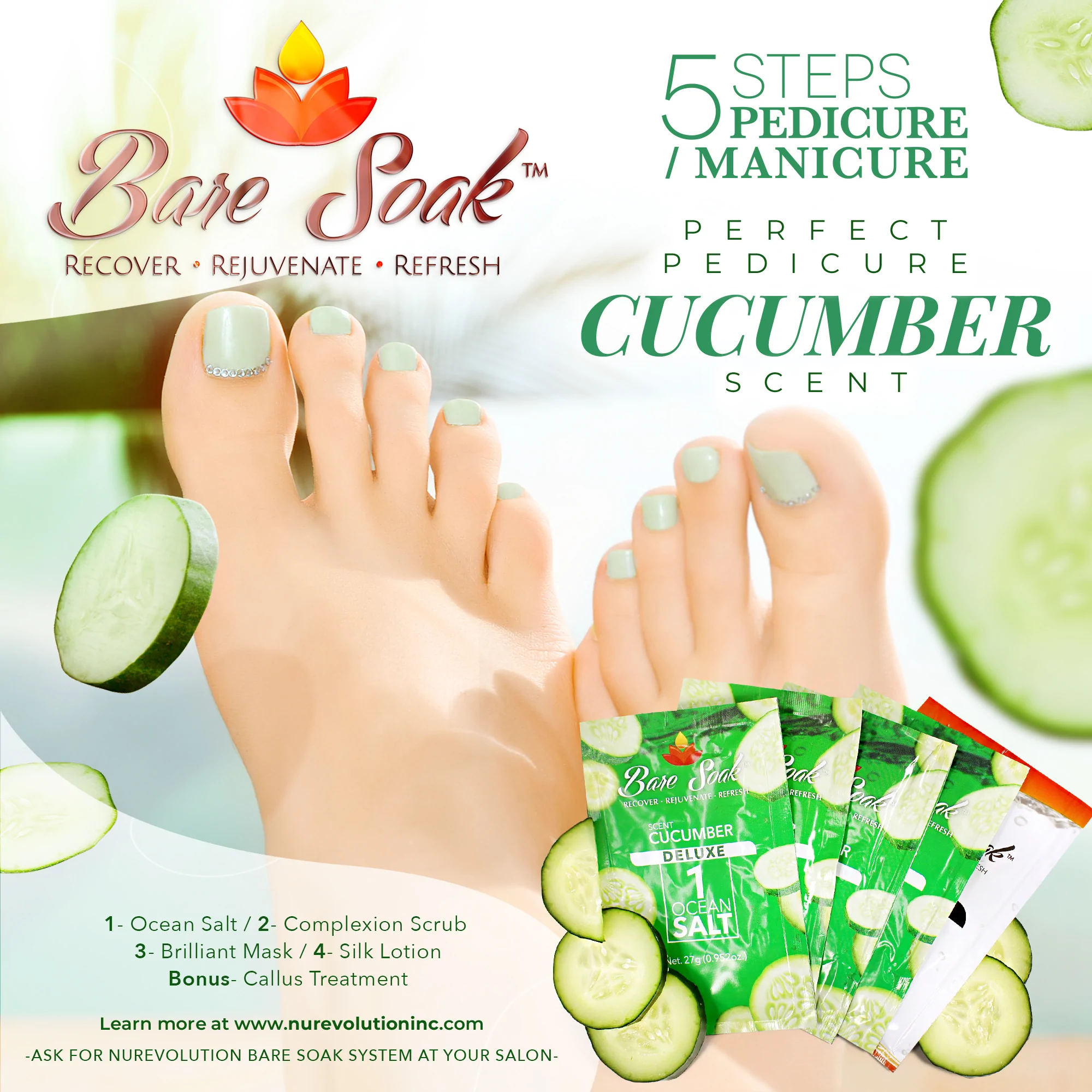 NuRevolution Deluxe 5 Steps Pedicure - Cucumber - Case of 50