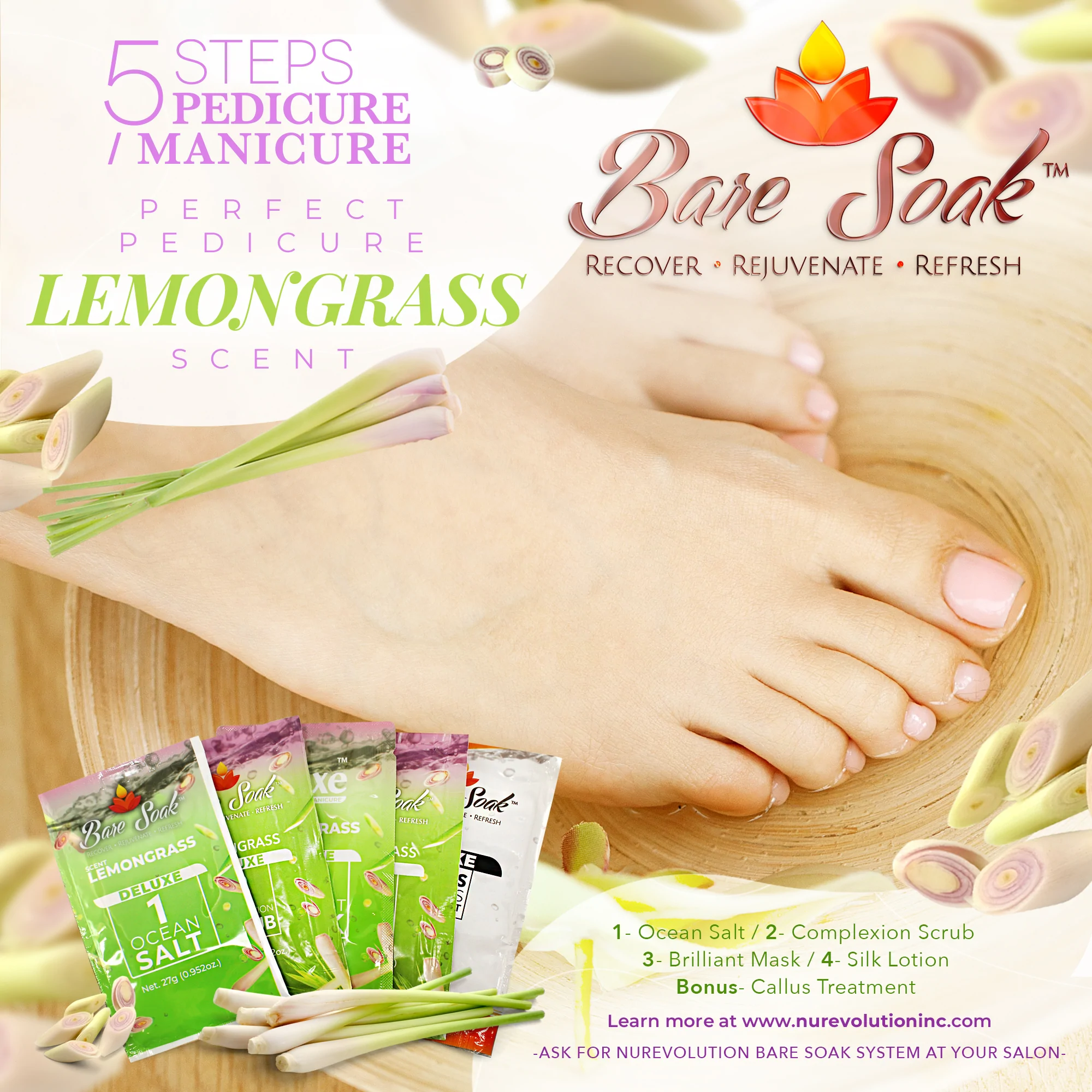 NuRevolution Deluxe 5 Steps Pedicure - Lemongrass - Case of 50