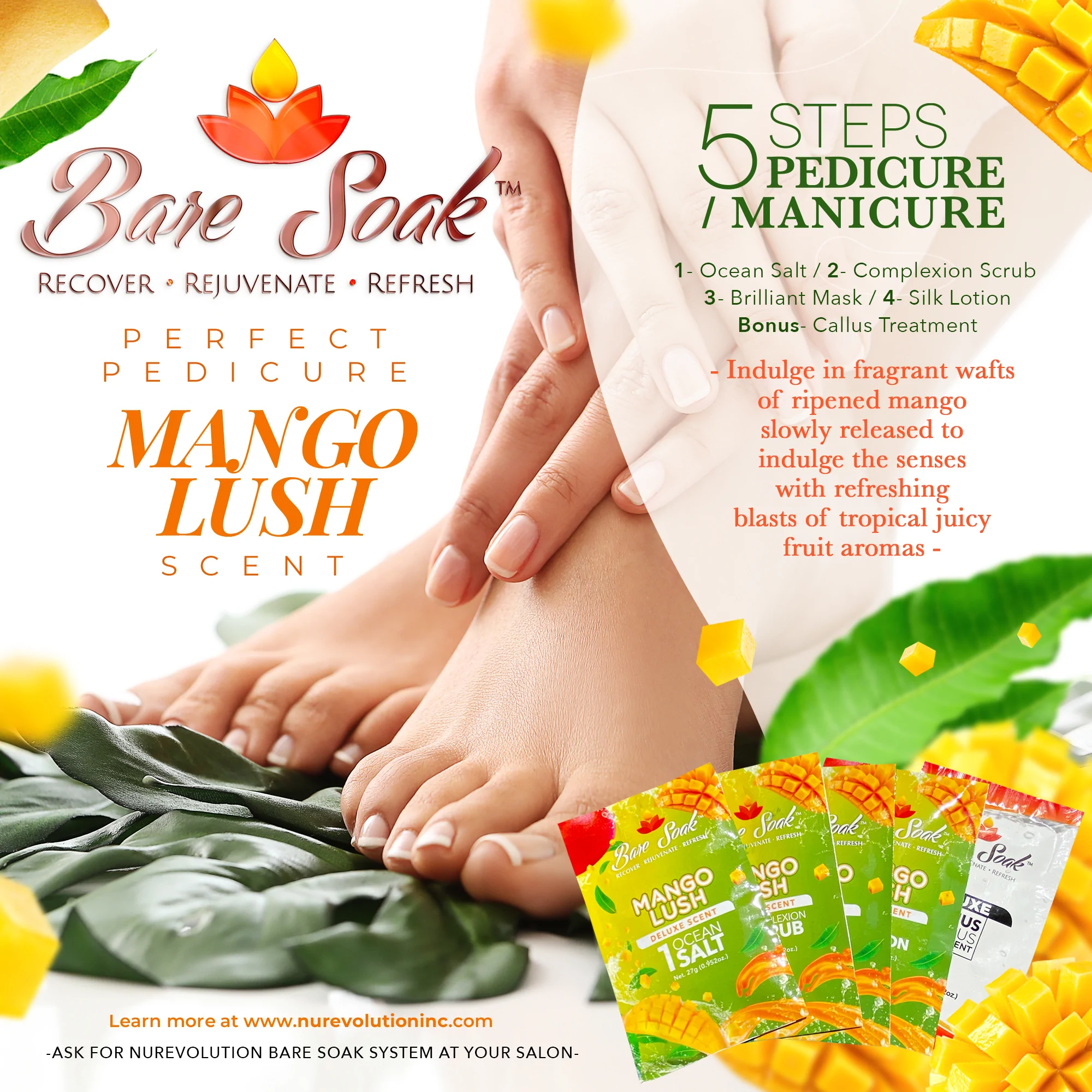 NuRevolution Deluxe 5 Steps Pedicure - Mango Lush - Case of 50