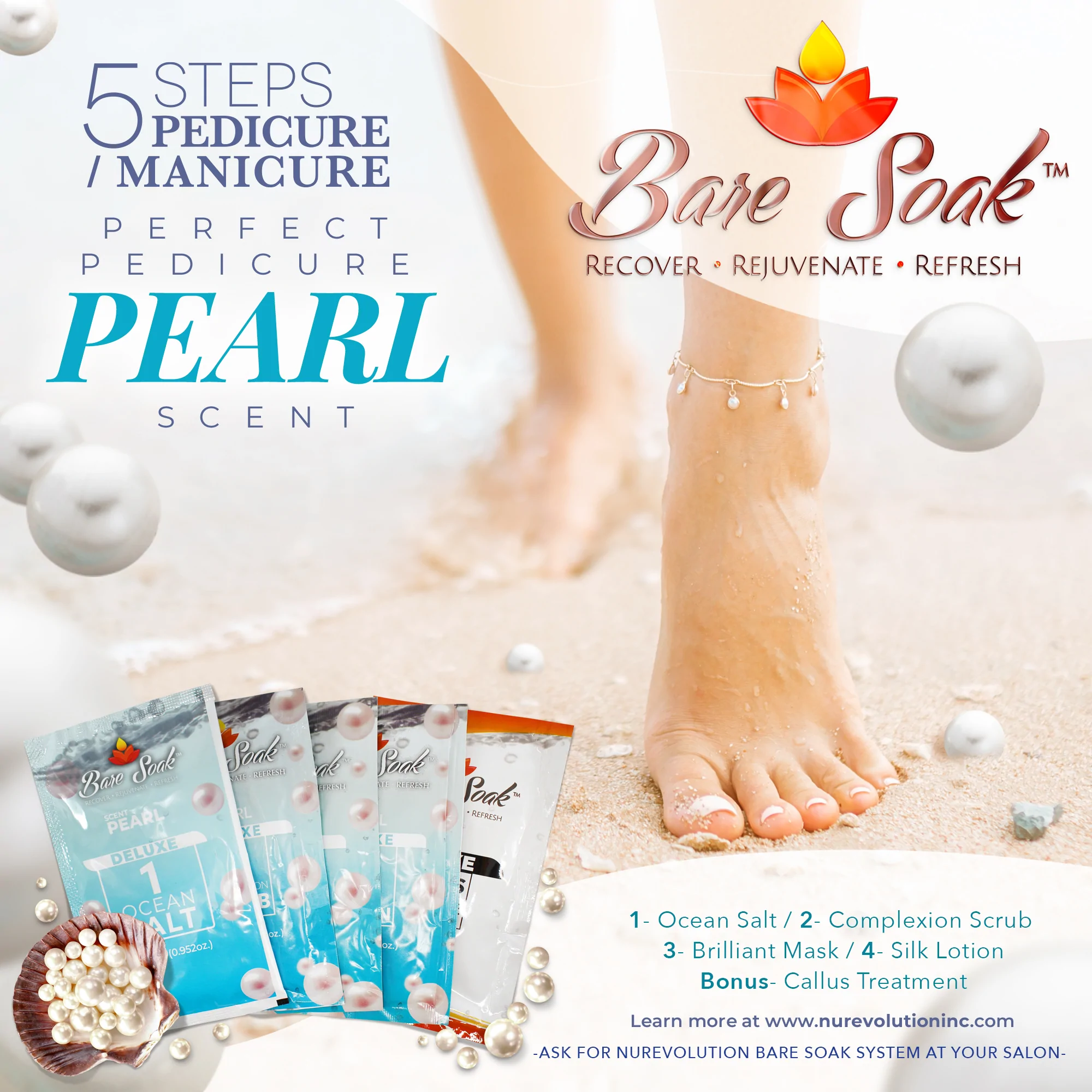 NuRevolution Deluxe 5 Steps Pedicure - Pearl - Case of 50