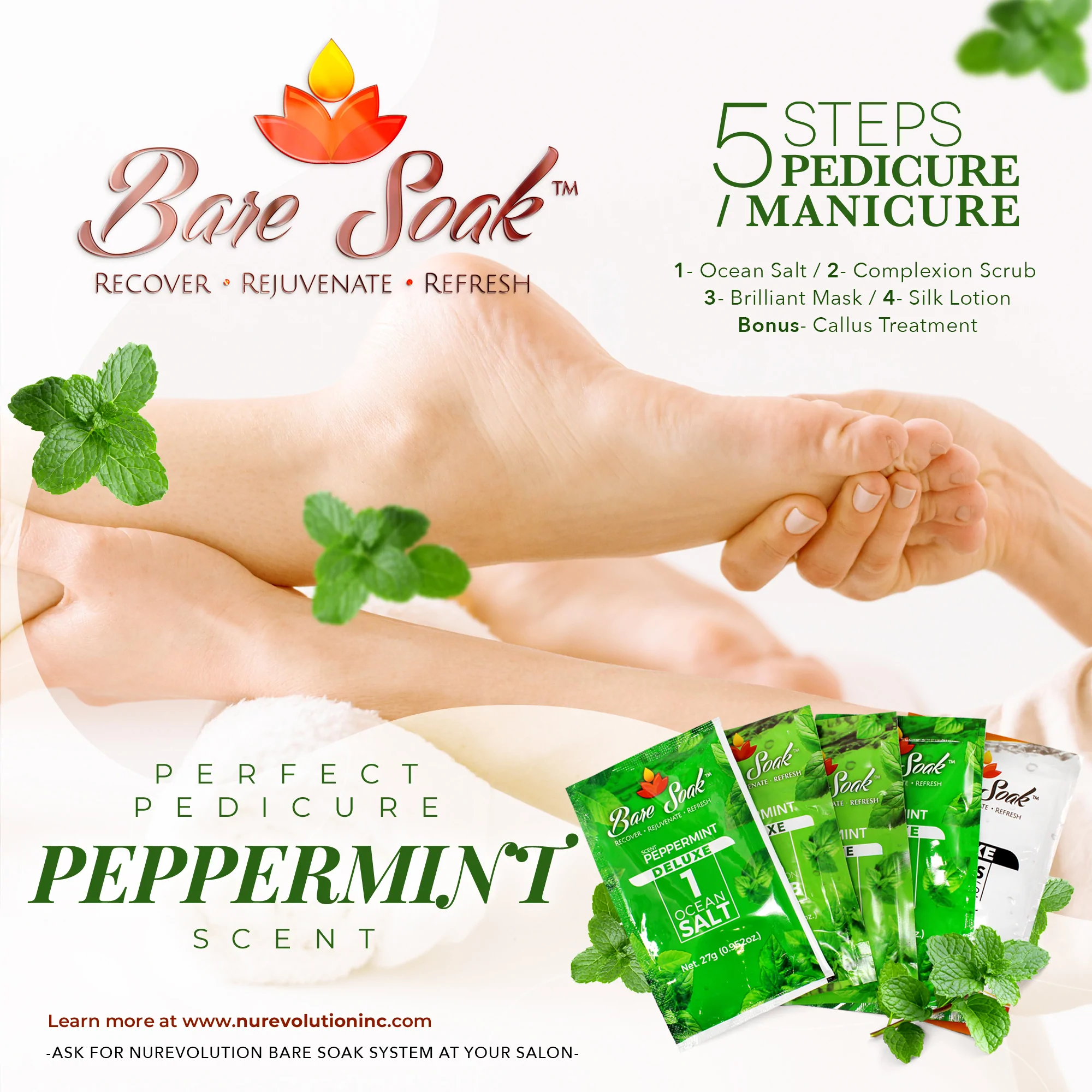 NuRevolution Deluxe 5 Steps Pedicure - Peppermint - Case of 50