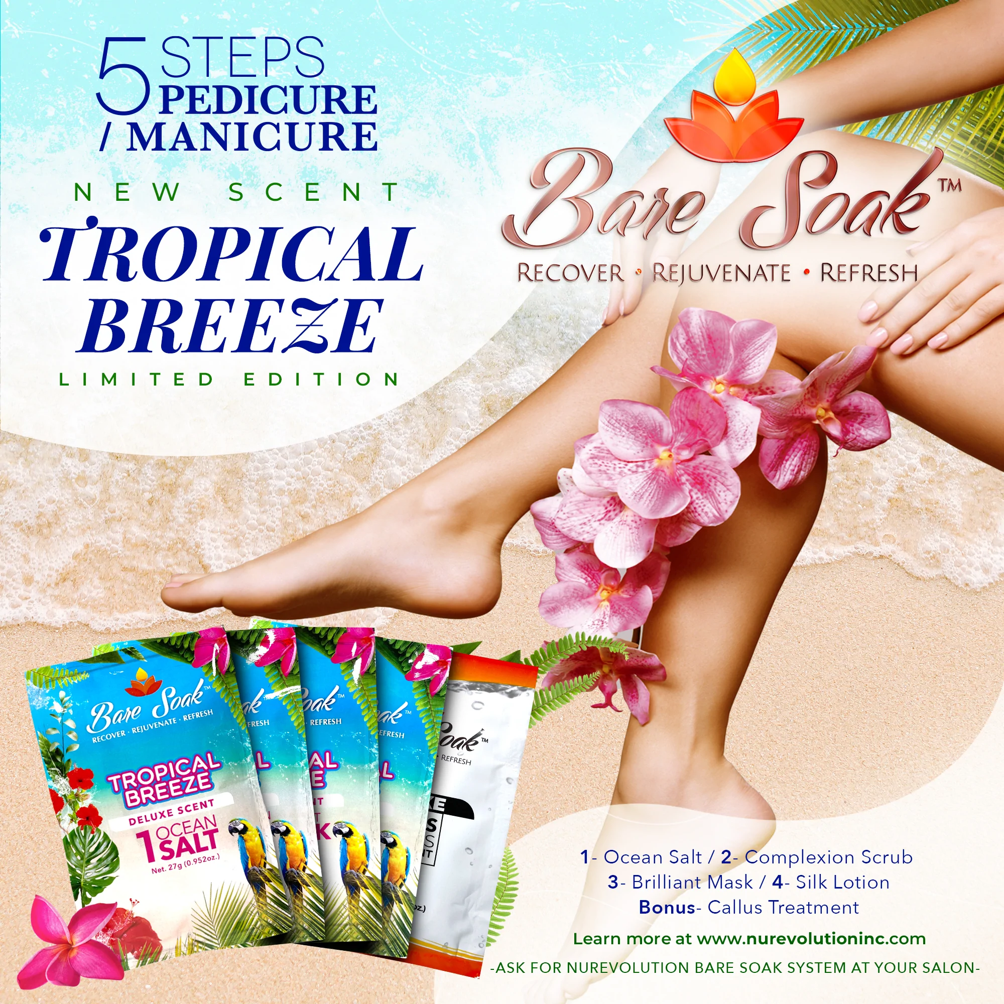 NuRevolution Deluxe 5 Steps Pedicure - Tropical Breeze - Case of 50